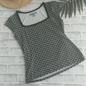 LOUIE LUCIE black & cream pattern square neck top